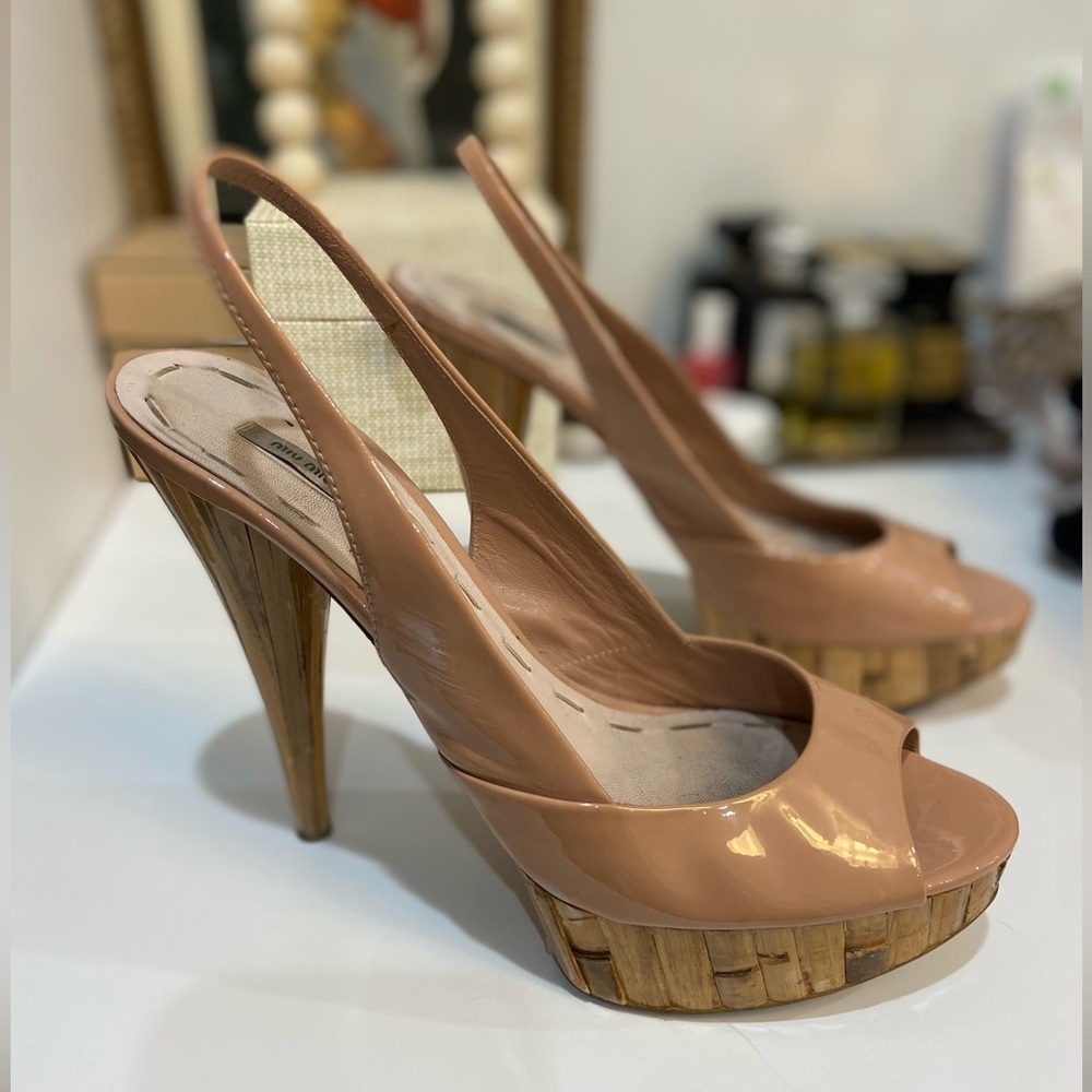 Miu Miu bamboo platform patent leather heels